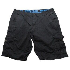Iron Co Mens Cargo Shorts 38 x 10 Black Stretch Cotton Pocket Pockets